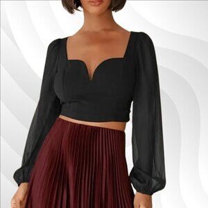 2/$30 Lulus Say It Again Black Tie-Back Long Sleeve Crop Top Size XS